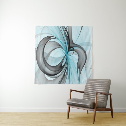 Abstracte antracite grijs blauwe, moderne fractale wandkleed (In Situ (horizontaal))