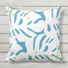 Abstracte Aqua Blauw en Witte Bladeren met Faux Go Buitenkussen