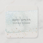 Abstracte Aqua Blue Brush Stoke Monogram Glitter Vierkante Visitekaartje (Voorkant)