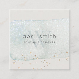 Abstracte Aqua Blue Brush Stoke Monogram Glitter Vierkante Visitekaartje