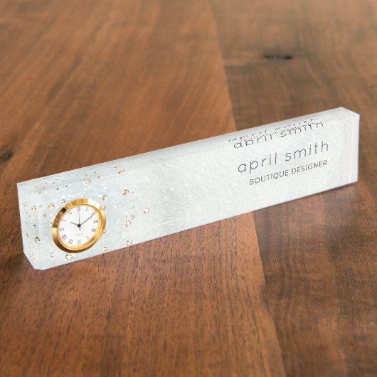 Abstracte Aqua Blue Brush Stoke Waterverf Glitter Naambordje (Zijkant)