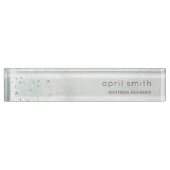 Abstracte Aqua Blue Brush Stoke Waterverf Glitter Naambordje (Voorkant)