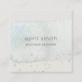 Abstracte Aqua Blue Brush Stoke Waterverf Glitter Vierkante Visitekaartje