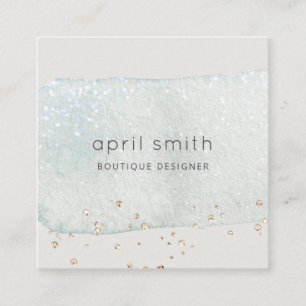 Abstracte Aqua Blue Brush Stoke Waterverf Glitter Vierkante Visitekaartje