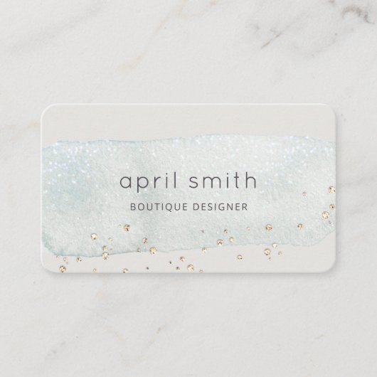 Abstracte Aqua Blue Brush Stoke Waterverf Glitter Visitekaartje (Voorkant)