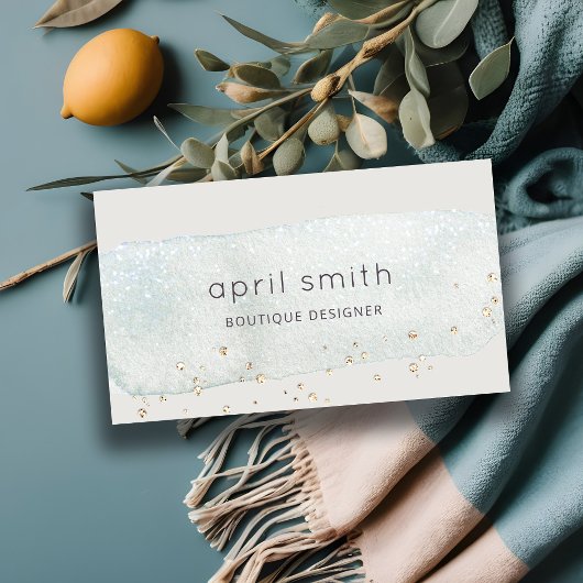 Abstracte Aqua Blue Brush Stoke Waterverf Glitter Visitekaartje