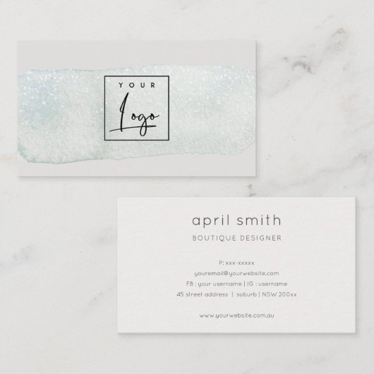 Abstracte Aqua Blue Brush Stoke Waterverf Logo Visitekaartje (Voorkant / Achterkant)