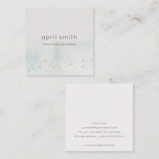 Abstracte Aqua Blue Brush Stoke Waterverf Shiny Vierkante Visitekaartje (Voorkant / Achterkant)
