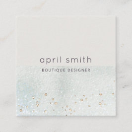 Abstracte Aqua Blue Brush Stoke Waterverf Shiny Vierkante Visitekaartje