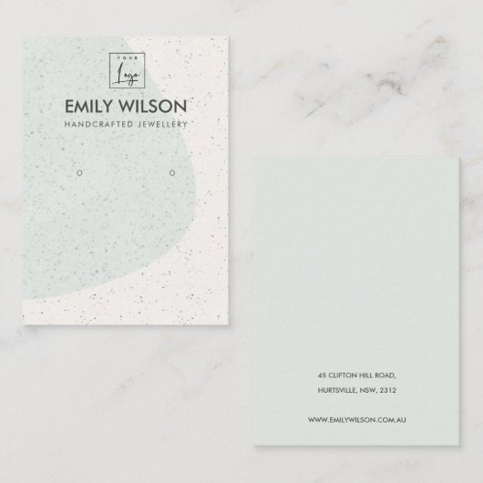 ABSTRACTE AQUA BLUE CERAMIC EARRING DISPLAY LOGO VISITEKAARTJE (Voorkant / Achterkant)