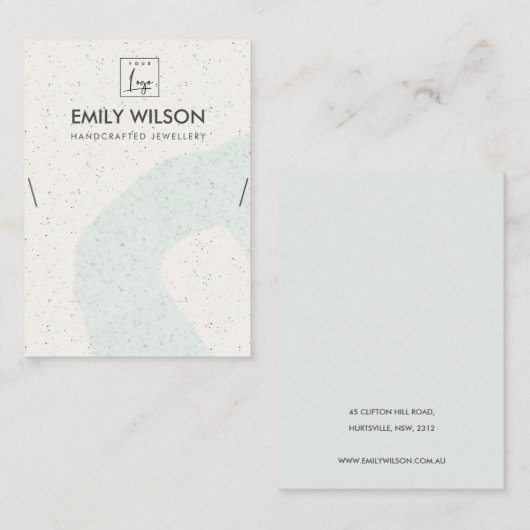 ABSTRACTE AQUA BLUE CERAMIC KETTING DISPLAY LOGO VISITEKAARTJE (Voorkant / Achterkant)