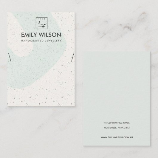 ABSTRACTE AQUA BLUE CERAMIC KETTING DISPLAY LOGO VISITEKAARTJE (Voorkant / Achterkant)