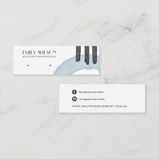 ABSTRACTE AQUA BLUE STUD EARRING DISPLAY-KAART MINI VISITEKAARTJE (Voorkant / Achterkant)