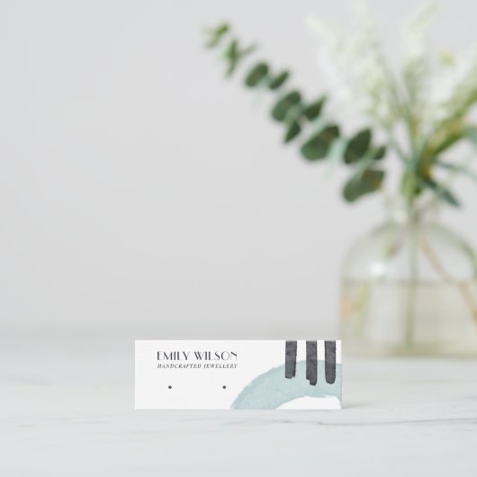 ABSTRACTE AQUA BLUE STUD EARRING DISPLAY-KAART MINI VISITEKAARTJE (Staand voorkant)