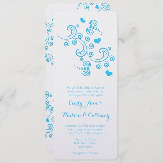 Abstracte Aqua Blue Vlinder of Bumble Bee bruiloft Kaart (Voorkant / Achterkant)