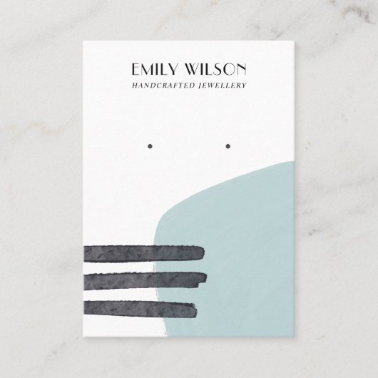 ABSTRACTE AQUA BLUE VORM STUD EARRING DISPLAY-KAAR VISITEKAARTJE (Voorkant)