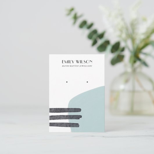 ABSTRACTE AQUA BLUE VORM STUD EARRING DISPLAY-KAAR VISITEKAARTJE (Staand voorkant)