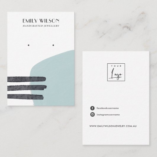 ABSTRACTE AQUA BLUE VORM STUD EARRING DISPLAY-KAAR VISITEKAARTJE (Voorkant / Achterkant)