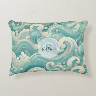 Abstracte Aqua Blue & White Wave – moderne vloeien Accent Kussen