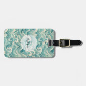 Abstracte Aqua Blue & White Wave – moderne vloeien Bagagelabel (Voorkant horizontaal)