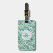 Abstracte Aqua Blue & White Wave – moderne vloeien Bagagelabel (Voorkant verticaal)