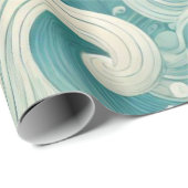 Abstracte Aqua Blue & White Wave – moderne vloeien Cadeaupapier (Rol Hoek)