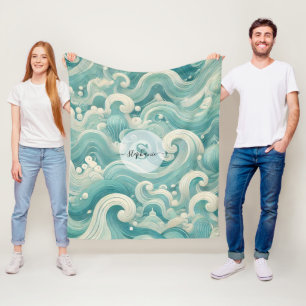 Abstracte Aqua Blue & White Wave – moderne vloeien Fleece Deken