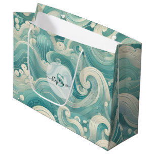 Abstracte Aqua Blue & White Wave – moderne vloeien Groot Cadeauzakje