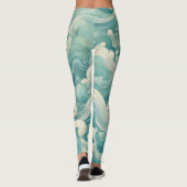 Abstracte Aqua Blue & White Wave – moderne vloeien Leggings (Achterkant)