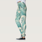 Abstracte Aqua Blue & White Wave – moderne vloeien Leggings (Links)