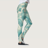 Abstracte Aqua Blue & White Wave – moderne vloeien Leggings (Rechts)