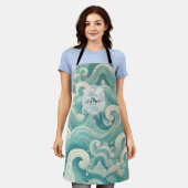 Abstracte Aqua Blue & White Wave – moderne vloeien Schort (Gedragen)