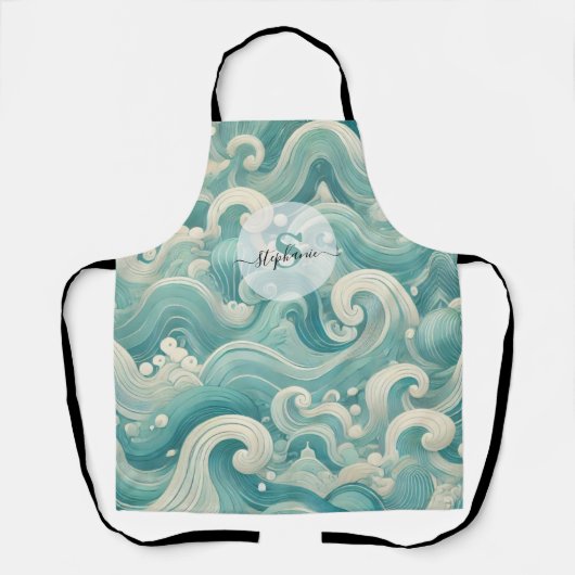 Abstracte Aqua Blue & White Wave – moderne vloeien Schort (Voorkant)