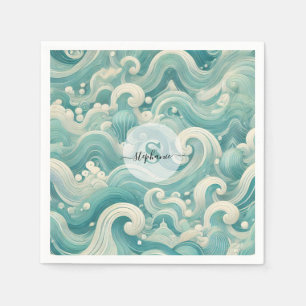 Abstracte Aqua Blue & White Wave – moderne vloeien Servet