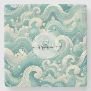 Abstracte Aqua Blue & White Wave – moderne vloeien Stenen Onderzetter