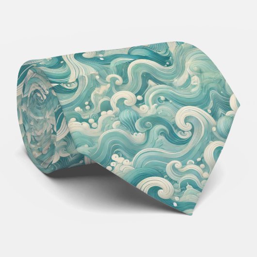 Abstracte Aqua Blue & White Wave – moderne vloeien Stropdas (Opgerold)