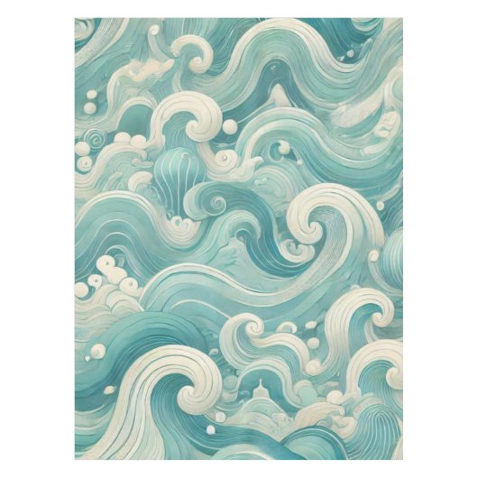 Abstracte Aqua Blue & White Wave – moderne vloeien Tafelkleed (Voorkant)