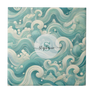 Abstracte Aqua Blue & White Wave – moderne vloeien Tegeltje