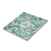 Abstracte Aqua Blue & White Wave – moderne vloeien Tegeltje (Zijkant)