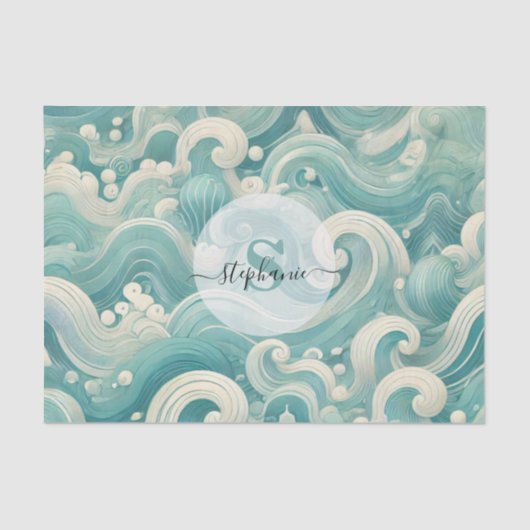 Abstracte Aqua Blue & White Wave – moderne vloeien Tissuepapier (Voorkant)