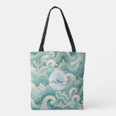 Abstracte Aqua Blue & White Wave – moderne vloeien Tote Bag (Achterkant)