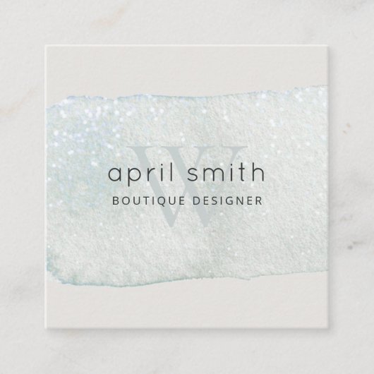 Abstracte Aqua Brush Stoke Monogram Review Request Vierkante Visitekaartje (Voorkant)