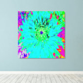 Abstracte Aqua Decoratief Dahlia Flower Canvas Afdruk (Insitu (Houten vloer))