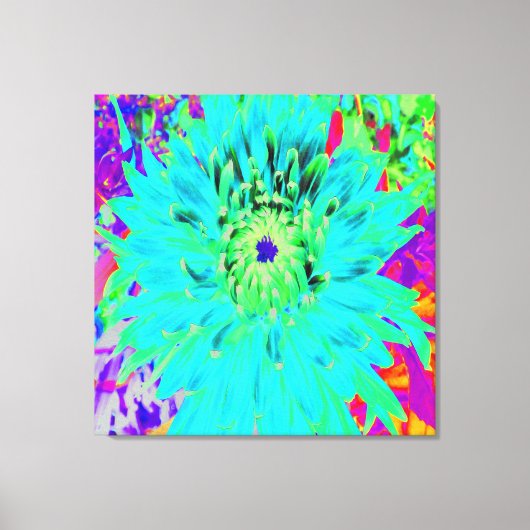 Abstracte Aqua Decoratief Dahlia Flower Canvas Afdruk (Voorkant)