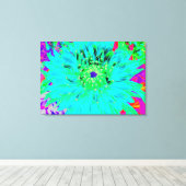 Abstracte Aqua Decoratief Dahlia Flower Canvas Afdruk (Insitu (Houten vloer))