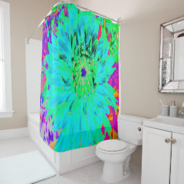 Abstracte Aqua Decoratief Dahlia Flower Douchegordijn