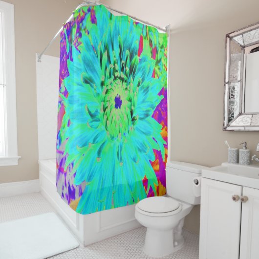 Abstracte Aqua Decoratief Dahlia Flower Douchegordijn (In situ)