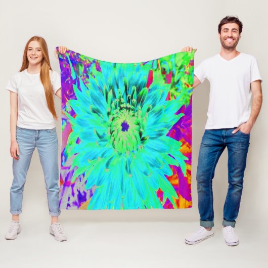 Abstracte Aqua Decoratief Dahlia Flower Fleece Deken (In situ)