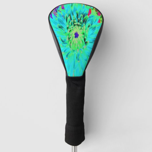 Abstracte Aqua Decoratief Dahlia Flower Golfheadcover (Voorkant)