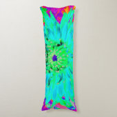 Abstracte Aqua Decoratief Dahlia Flower Lichaamskussen (Voorkant Verticaal)